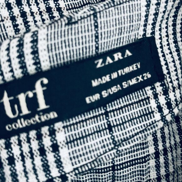 Zara TRF Collection Black & White Plaid Balloon Sleeve Belted Women's S Top - Picture 9 of 9